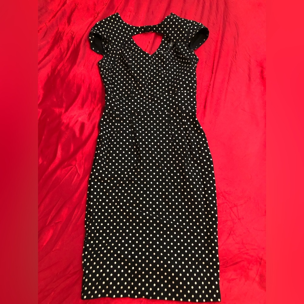 BOTTON FIXED & DRY-CLEANED Black Polka Dot Babydoll Pinup Cutout Dress